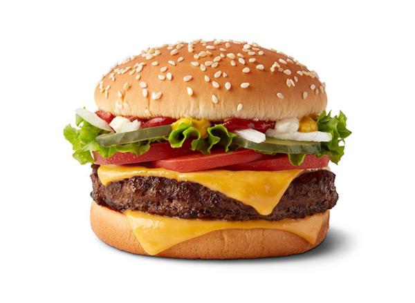 mcdo<em></em>nalds cheeseburger on white background