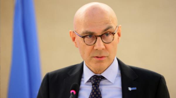 FILE PHOTO: Volker Turk, United Nations High Commissio<em></em>ner for Human Rights, attends the Human Rights Council at the United Nations in Geneva, Switzerland 27 February, 2023. REUTERS/Denis Balibouse/File Photo