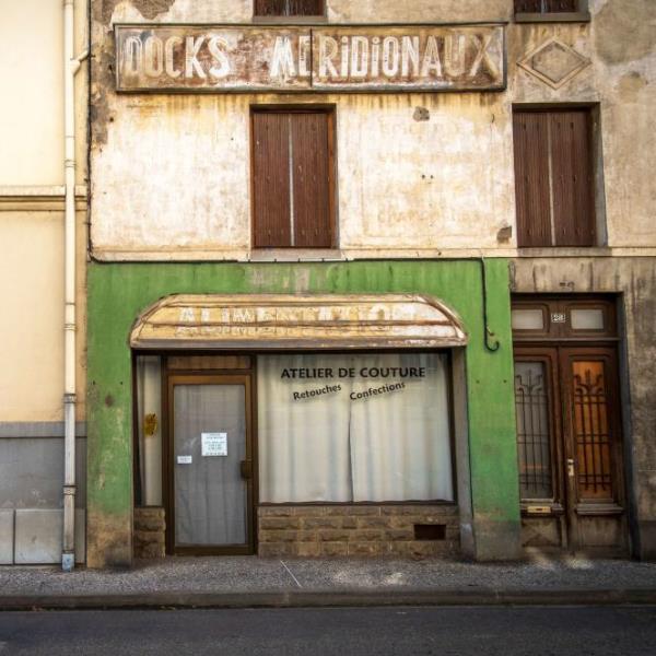 A picture taken on February 5, 2020 shows the facade of a sewing workshop during closing hours in the village of Esperaza, near Carcassone, southern France.