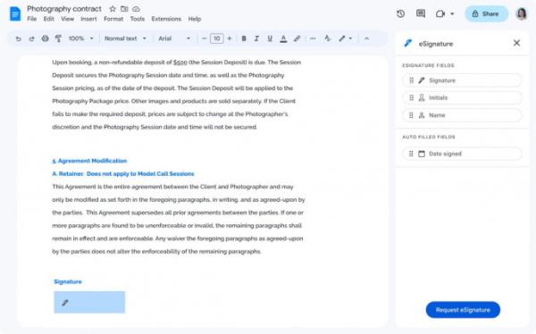 Google Workspace has launched the open beta version of its eSignature feature which allows users to electro<em></em>nically sign a docu<em></em>ment. Photo: Collected