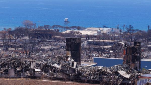 The fire ravaged town of Lahaina on the island of Maui in Hawaii, U.S., August 15, 2023. REUTERS/Mike Blake