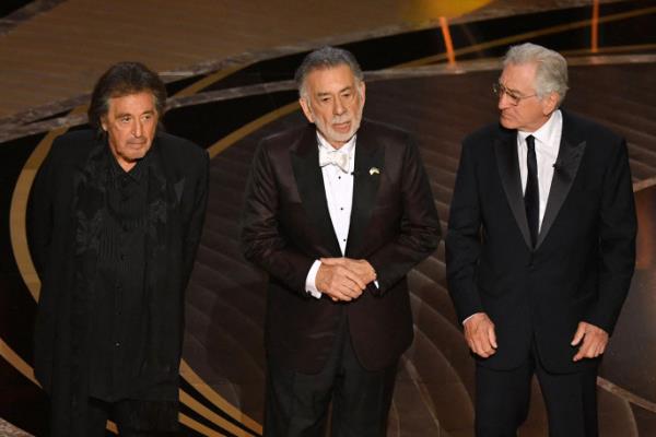 Al Pacino, Robert De Niro, and Francis Ford Coppola reunite for 50th anniversary of The Godfather at the Oscars, 2022.