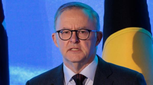 FILE PHOTO: Australian Prime Minister Anthony Albanese speaks at the Sydney Energy Forum in Sydney, Australia July 12, 2022. Brook Mitchell/Pool via REUTERS