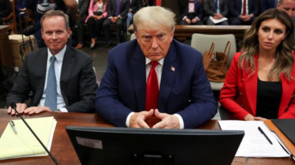 Former U.S. President Do<em></em>nald Trump attends the trial of himself, his adult sons, the Trump Organization and others in a civil fraud case brought by state Attorney General Letitia James, at a Manhattan courthouse, in New York City, U.S., October 3, 2023. REUTERS/Shannon Stapleton/Pool
