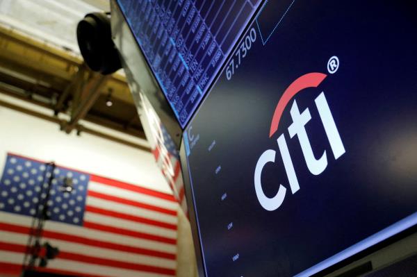 The logo for Citibank is seen on the trading floor at the New York Stock Exchange (NYSE) in Manhattan, New York City