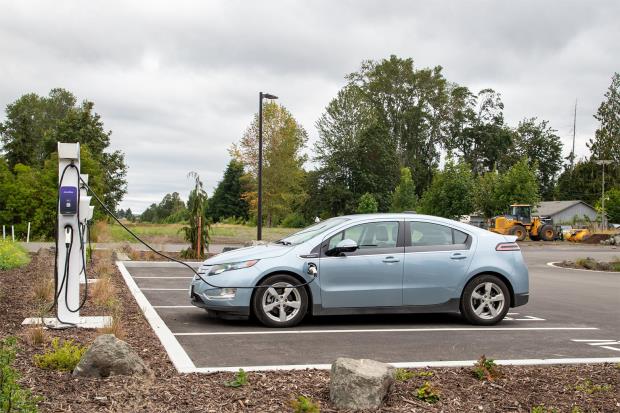 An electric car charging.