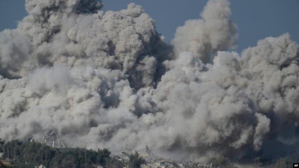 Smoke rises after an Israeli strike on the Gaza Strip on Nov. 16, 2023.