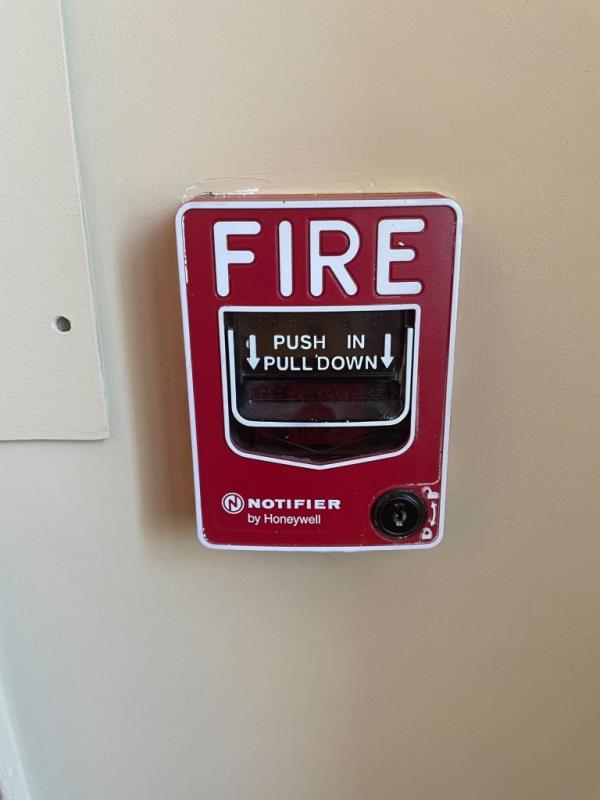 Photo of a fire alarm reportedly pulled by Rep. Jamaal Bowman (D-NY) in the Cannon House Office Building. Bowman allegedly pulled the alarm Saturday, Sept. 30, 2023, as Democrats tried to delay a bipartisan vote on a Republican stopgap spending bill. (Photo by Breitbart News)