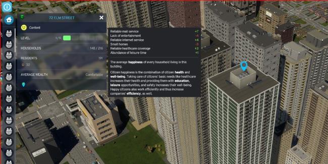 cities skylines 2 happiness panel of high density housing