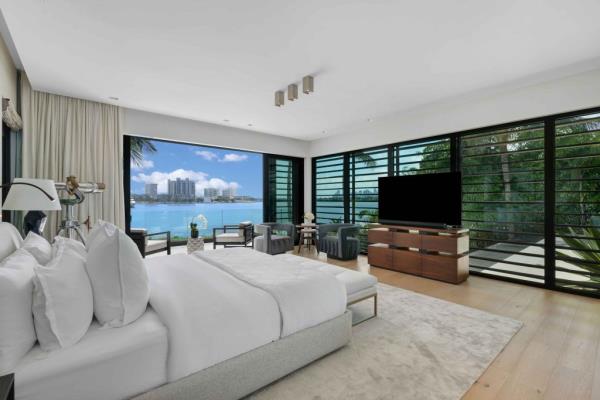 Interior of a bedroom inside the Miami home. 